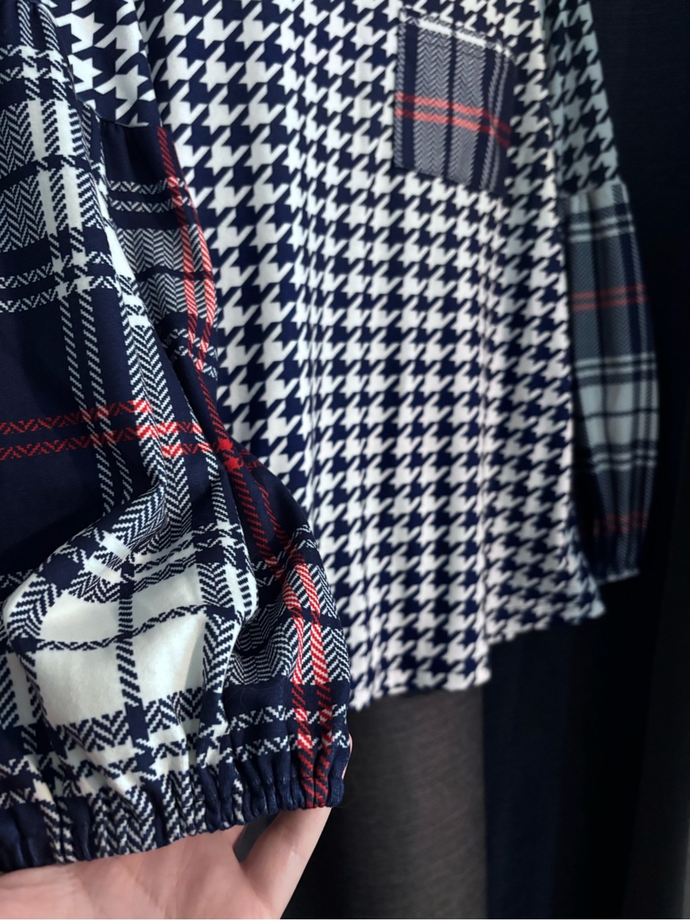 NUGGLES Houndstooth Long-Sleeve Blouse with Sleeve Accents - Picture 2 of 3